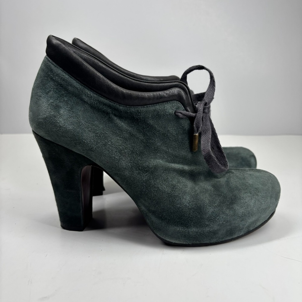 Chie Mihara Olga Women's US 9-9.5/EU 39.5 Deep Blue Suede Lace-Up Heeled Booties - Picture 9 of 16